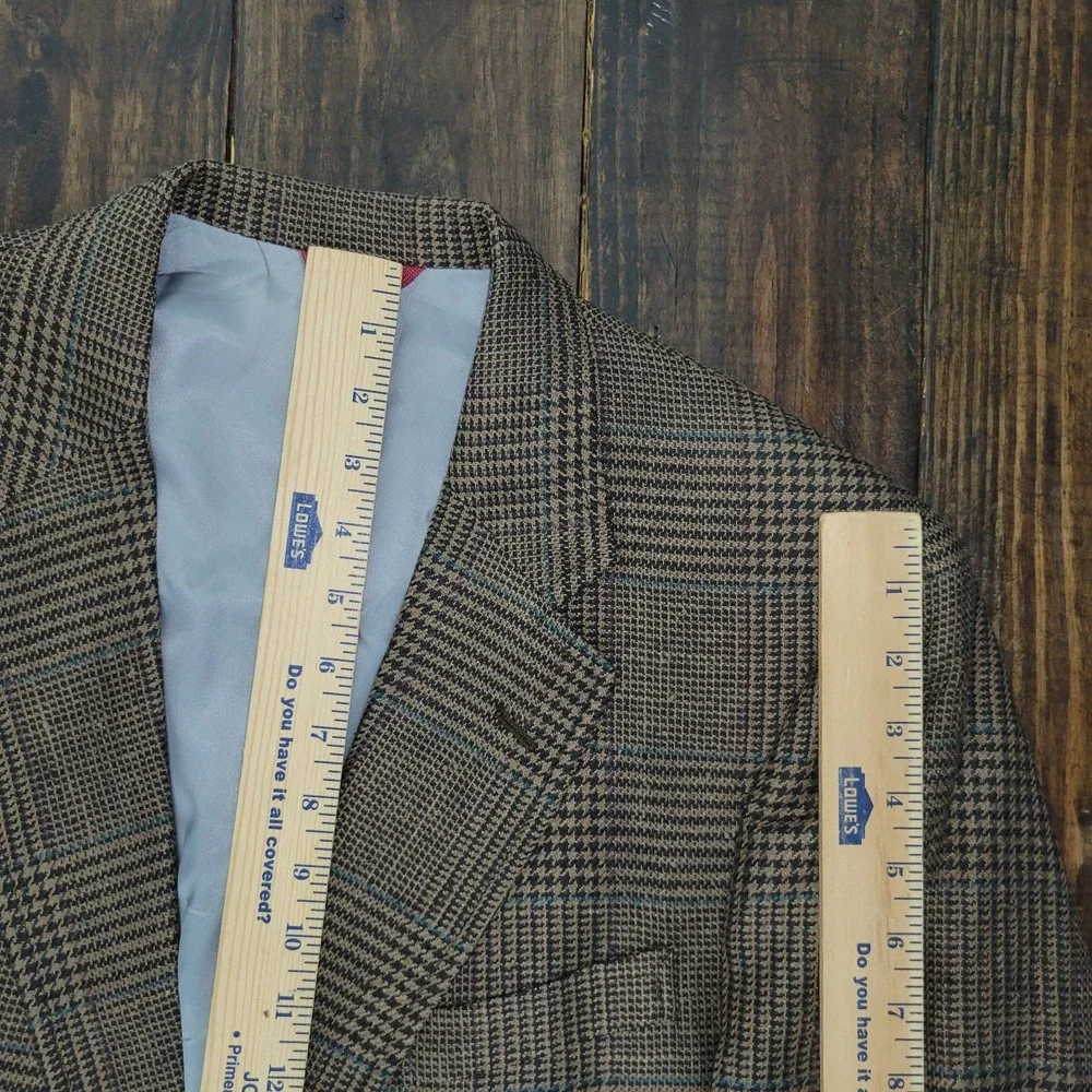 VTG JOS A BANK Men's Sport Coat Blazer Two Button‎ Brown Plaid 100% SILK 44R